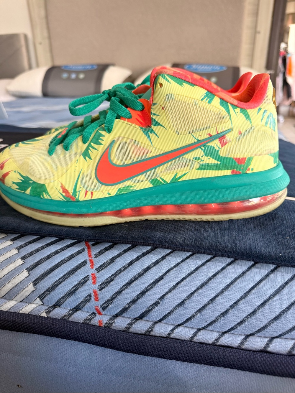 Nike' Bright Tropical Print Athletic Shoes - Yellow/Green
